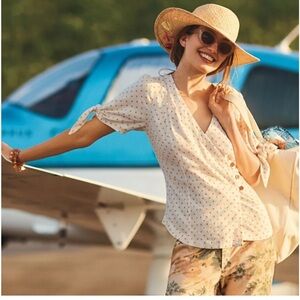 Anthropologie Maeve Cream and Orange Buttoned Blouse
